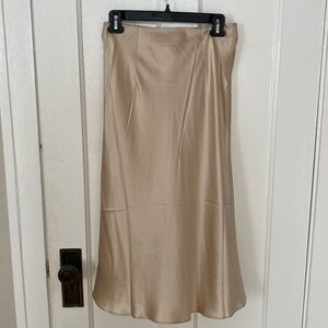 Quince Satin Bias Midi Skirt in Beige Taupe